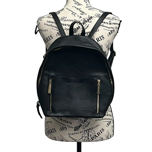 Big Buddha Backpack Purse Black Vegan Leather 9x11x5 Gold Hardware N85 - Picture 1 of 8